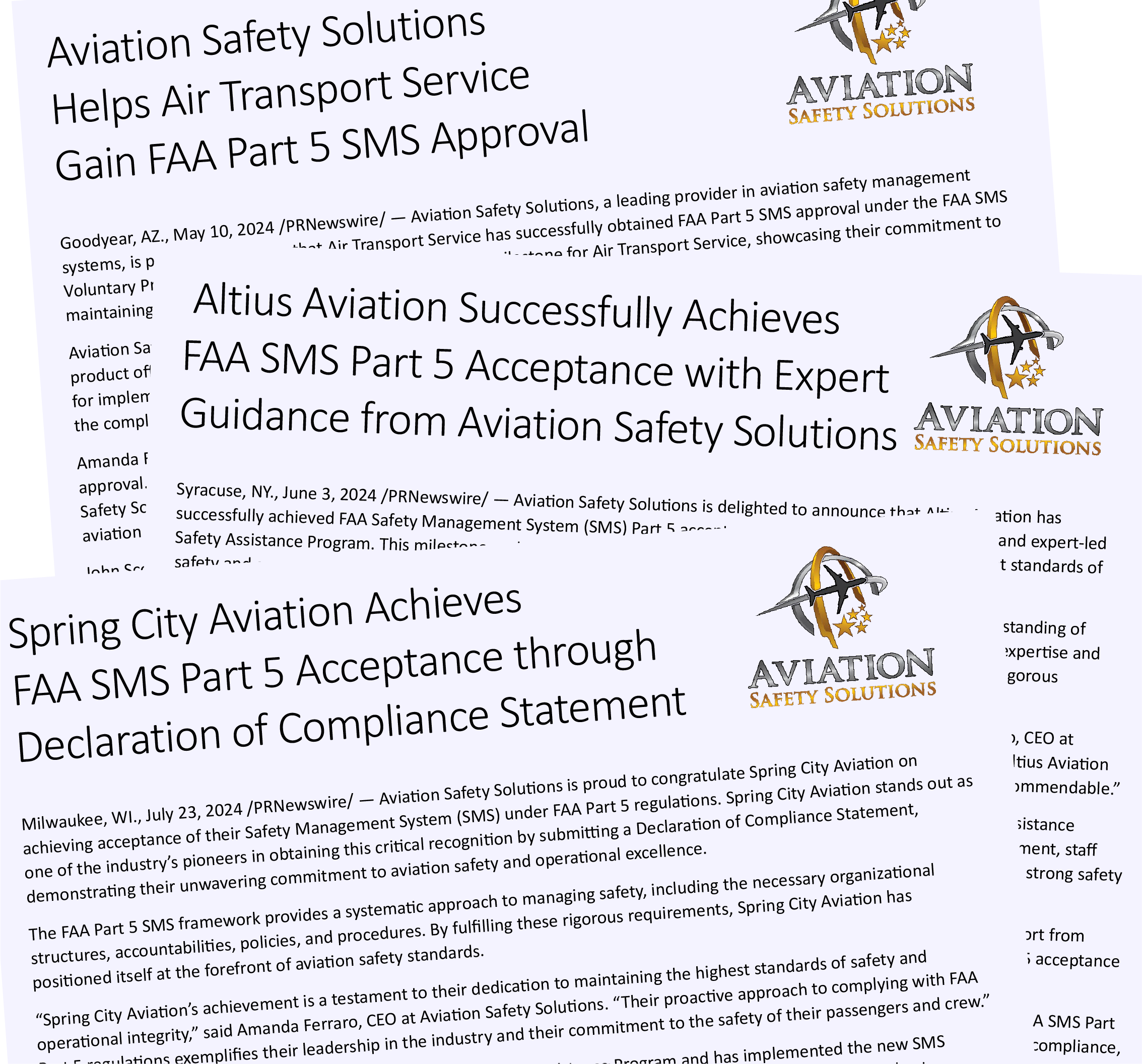 Aviation Safety Solutions Press Release SMS Experts Guide Operators thru FAA Part 5 SMS Compliance